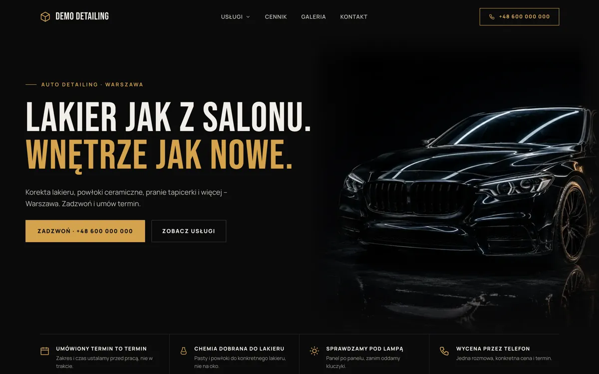 Startseite der Beispiel-Website Demo Detailing